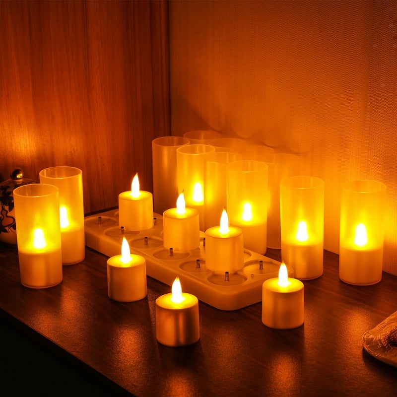 WoneNice 12 pcs USB Rechargeable Flameless Candles with Remote & Timer, LED Tea Lights for Wedding Christmas Lanterns Emergency Home Decor - Image 5